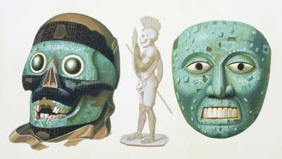 Skull Mask of the God Tezcatlipoca and Mask Representing the God Quetzalcoatl or Tonatiuh, plate 43 from 